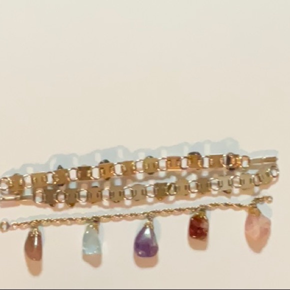 Polished Stones Rocks Gold Tone Link Chain and Chain Bracelets Lot of Three - Picture 6 of 10